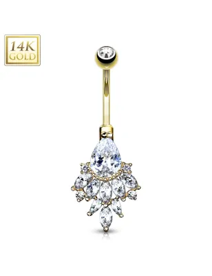 Piercing nombril Or jaune 14 carats cluster zirconium