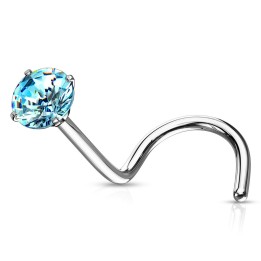 Piercing nez tige tire-bouchon zircon rond turquoise