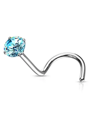 Piercing nez tige tire-bouchon zircon rond turquoise