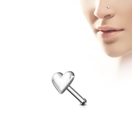 Piercing nez Argent 925/1000 Tige Droite Coeur - Bijou Piercing Nez