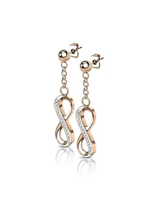 Paire Boucles d'oreille clous pendentif infini acier rosé