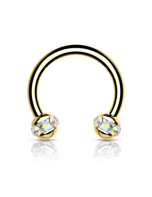 Piercing fer à cheval doré boule cristaux aurore boréale