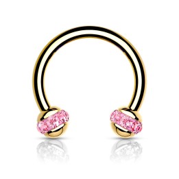 Piercing fer à cheval doré boule cristaux rose