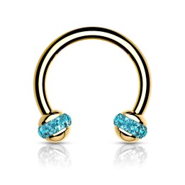 Piercing fer à cheval doré boule cristaux turquoise
