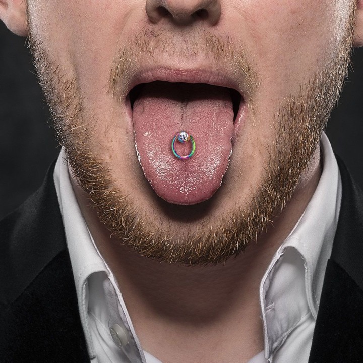 Piercing langue esclave acier multicolore cristal