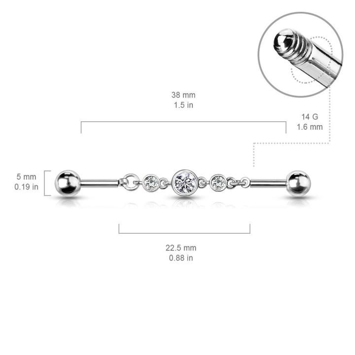 Piercing industriel chaine triple strass