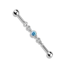 Piercing industriel chaine triple strass turquoise
