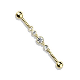 Piercing industriel doré chaine triple strass