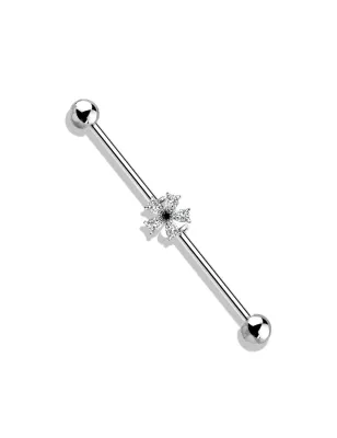 Piercing industriel oreille fleur zircon noir