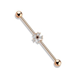 Piercing industriel oreille fleur zircon noir plaqué or rose