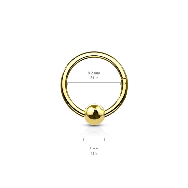Piercing anneau boule avec charnière acier doré