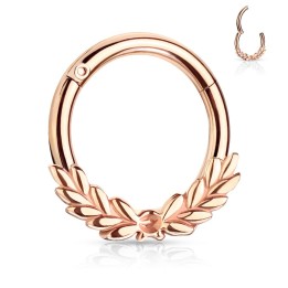 Piercing anneau feuilles de laurier avec charnière acier rosé
