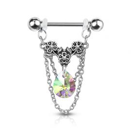 Piercing téton pendentif chaines fleurs cristal aurore boréale