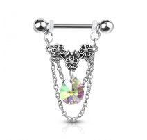 Piercing téton pendentif chaines fleurs cristal aurore boréale
