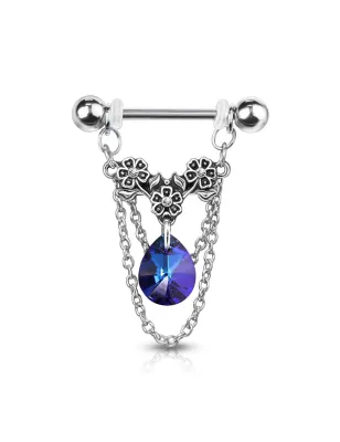 Piercing téton pendentif chaines fleurs cristal turquoise