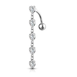 Piercing nombril inversé cinq coeurs avec cristaux