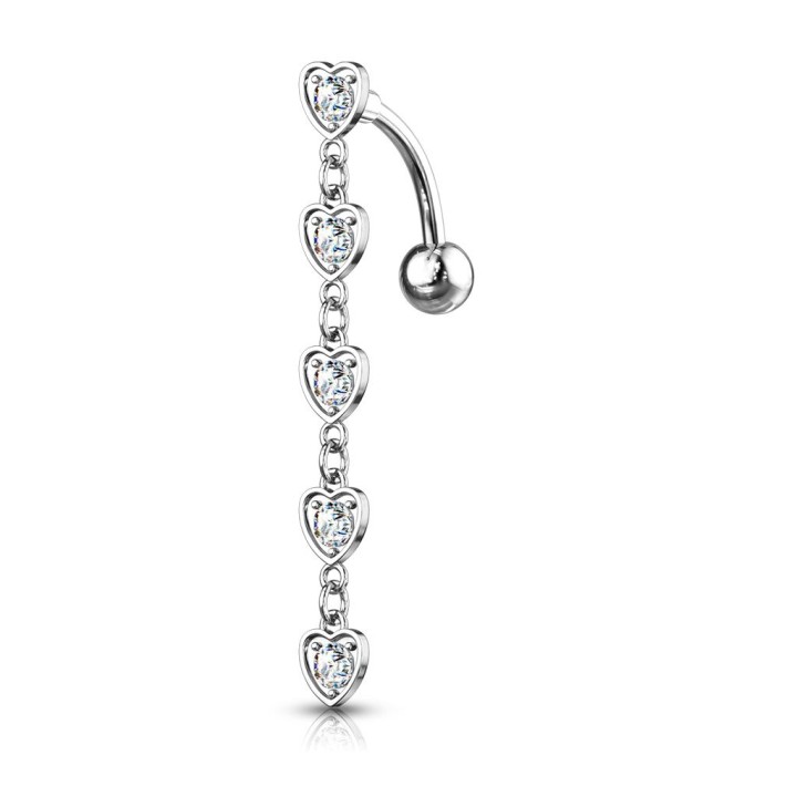 Piercing nombril inversé cinq coeurs avec cristaux