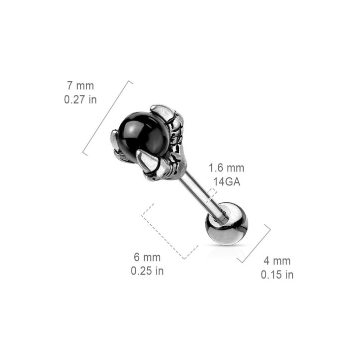 Piercing cartilage hélix griffe de dragon boule noire