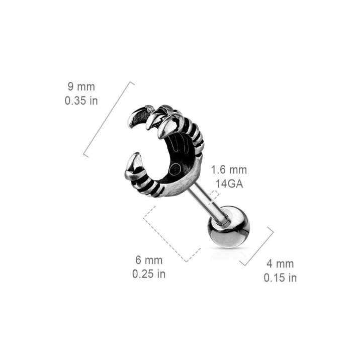 Piercing cartilage hélix griffe d'aigle