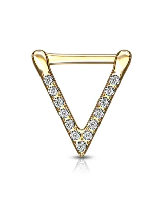 Piercing septum clipsable en acier doré triangle pavé de strass