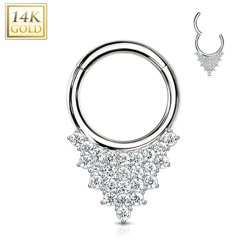 Piercing anneau septum or blanc 14 carats triangle strass Piercing anneau septum or blanc 14 carats triangle strass