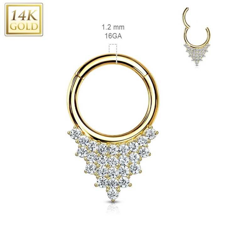 Piercing anneau septum or jaune 14 carats triangle strass