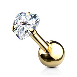 Piercing cartilage hélix doré strass coeur blanc