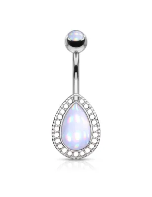 Piercing nombril larme pierre lumineuse blanc