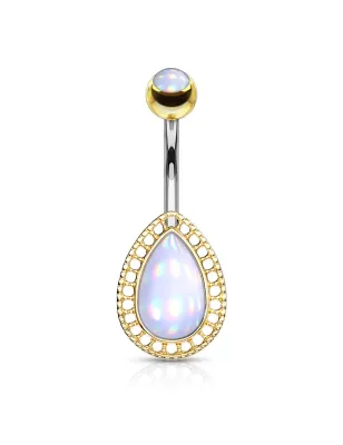 Piercing nombril larme dorée pierre lumineuse blanc