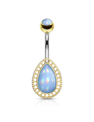 Piercing nombril larme dorée pierre lumineuse turquoise