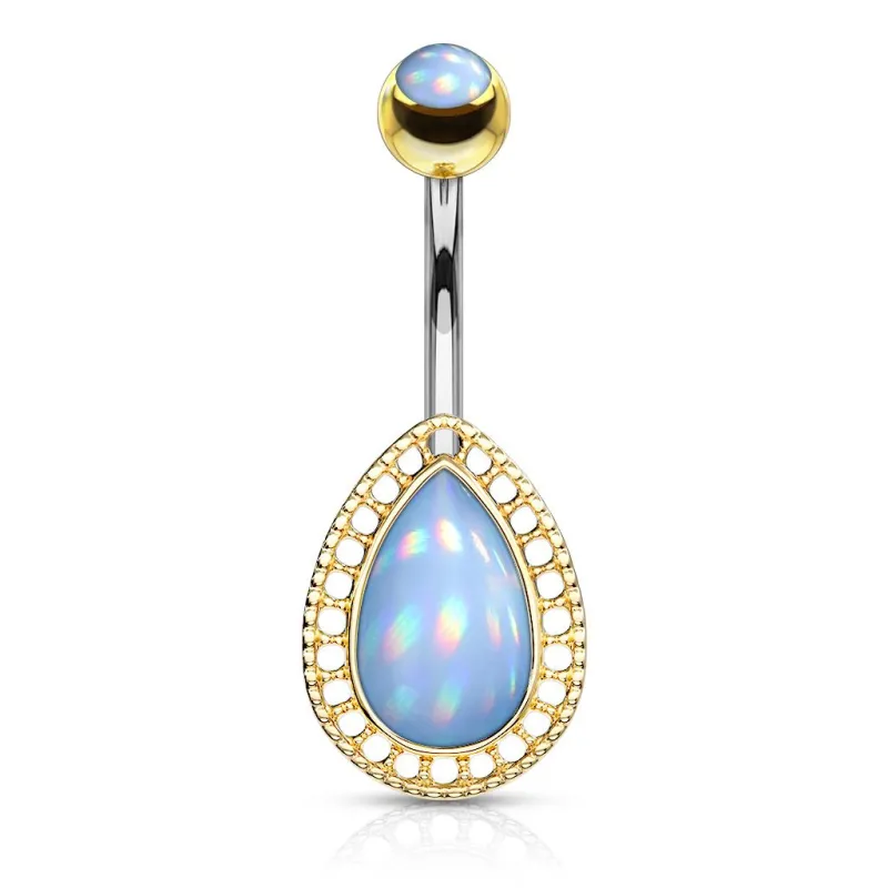 Piercing nombril larme dorée pierre lumineuse turquoise