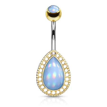 Piercing nombril larme dorée pierre lumineuse turquoise