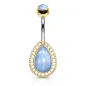 Piercing nombril larme dorée pierre lumineuse turquoise