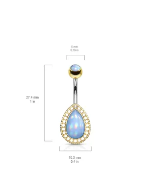 Piercing nombril larme dorée pierre lumineuse turquoise