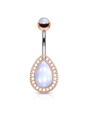 Piercing nombril larme rosée pierre lumineuse blanche