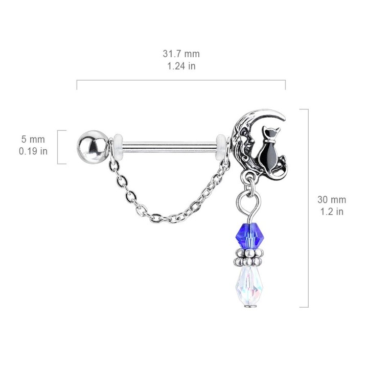 Paire de piercing téton acier avec chat sur lune