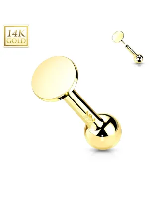 Piercing Cartilage Oreille Push-In disque rond or jaune 14 carats