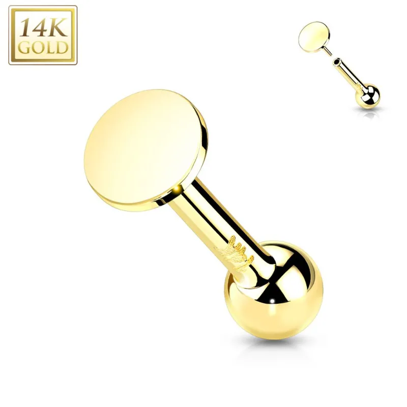 Piercing Cartilage Oreille Push-In disque rond or jaune 14 carats