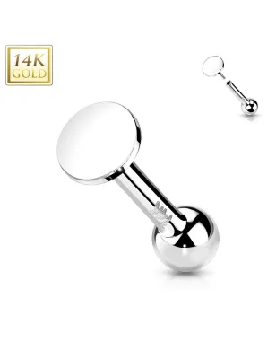 Piercing Cartilage Oreille Push-In disque rond or blanc 14 carats