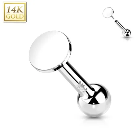 Piercing Cartilage Oreille Push-In disque rond or blanc 14 carats
