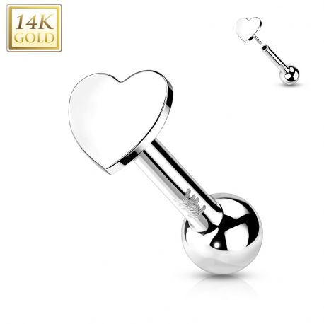 Piercing Cartilage Oreille Push-In coeur or blanc 14 carats