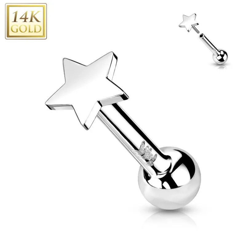 Piercing Cartilage Oreille Push-In étoile or blanc 14 carats
