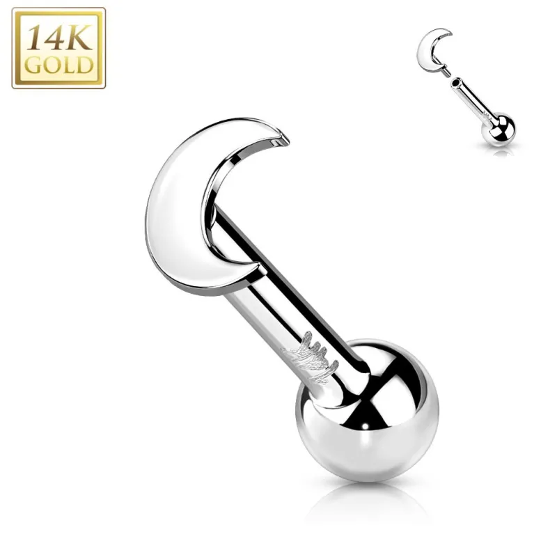 Piercing Cartilage Oreille Push-In lune or blanc 14 carats