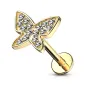 Piercing labret oreille plaqué or papillon strass