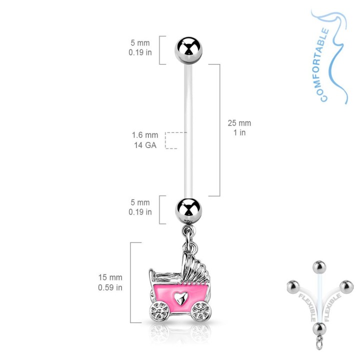 Piercing nombril de grossesse poussette de bébé rose