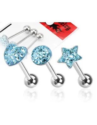 Lot de 3 Piercing langue Strass Turquoise