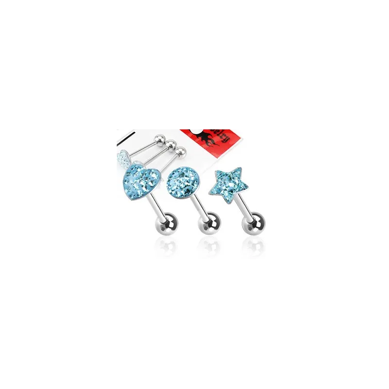 Lot de 3 Piercing langue Strass Turquoise