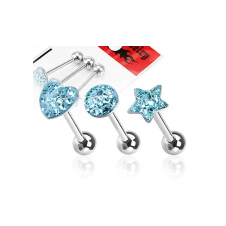 Lot de 3 Piercing langue Strass Turquoise
