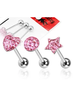 Lot de 3 Piercing langue Strass Rose