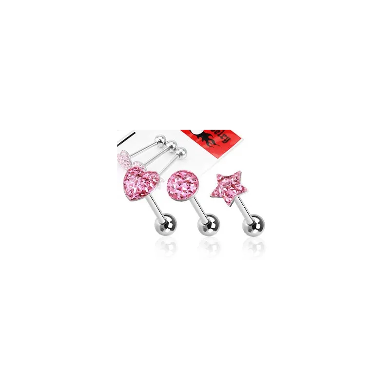 Lot de 3 Piercing langue Strass Rose